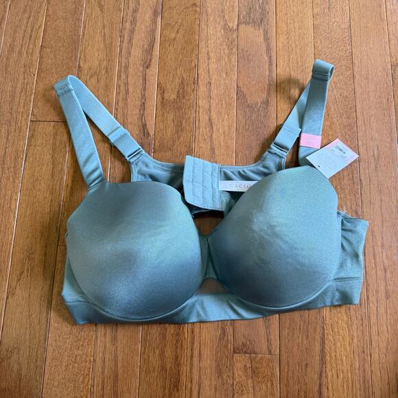 Cacique Other - Cacique | Satin Green Metallic Lightly Lined Balconette Sz 40D Underwire Bra